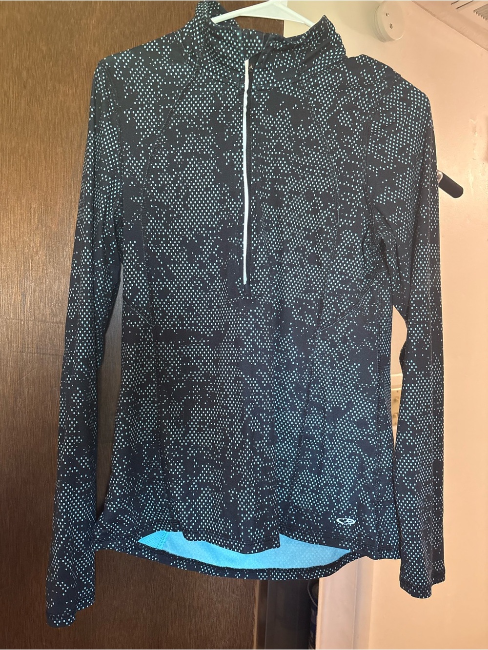 Womenโs Blue Dot-Print Quarter-Zip Performance Top